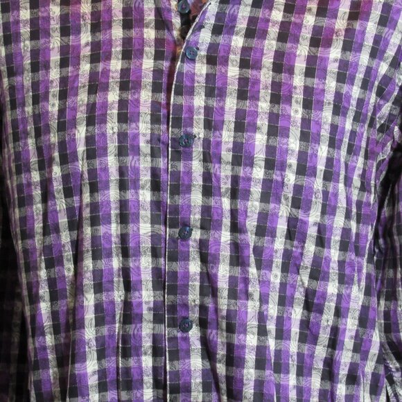 Au Noir Limited Edition Purple Plaid Floral Flip Cuffs Mens Shirt XL or Size 6 - Picture 3 of 12